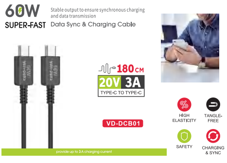 VEN DENS 60W TYPE-C TO TYPE-C SUPER FAST CABLE