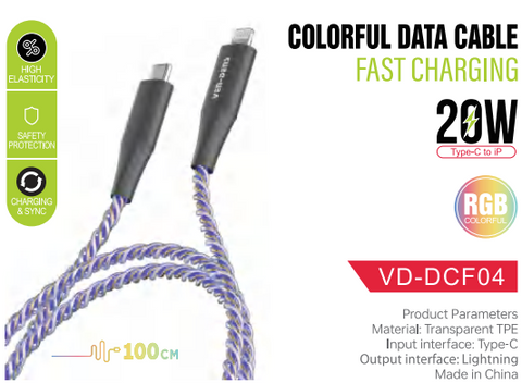 VEN DENS COLURFUL TYPE-C TO LIGHTNING 20W CABLE